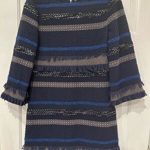 Alice + Olivia Tweed Fringe Stripe Dress size 6